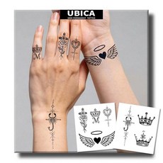 UBICA 반영구 타투 여성용 현실적인 작은 임시 2장 손가락 손 종아리를 위한 가짜 타투 방수 반사 없음 1-2주 지속 (섹시한 귀여운 나비 하트 스네이크 스파이더, Heart Wings Cross Rose