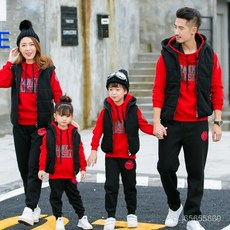 親子裝冬裝新款一家三口全家裝母女母子韓版運動套裝三件套 好看喜慶 百搭