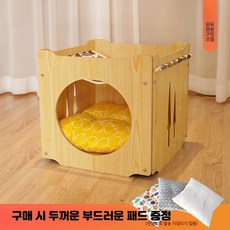 하우스 고양이 원목 숨숨집 이층 블록형 강아지집 조립식 반려묘, 1개, 원목 원형 구멍 하나