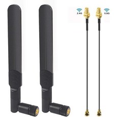 8dBi WiFi 안테나 RP-SMA 수컷 무선 네트워크 2.4GHz 5.8GHz 듀얼 밴드 U.FL/IPEX에서 암 커넥터로 연결하는 피그테일 케이블 미니 PCIe 카드 라우, 2개 세트, 1개