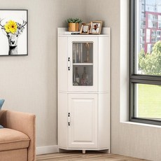 코너장 코너 수납장 틈새장 모서리 코너수납장 거실 캐비닛, 조립형, 상하문 웜화이트 35x35x150