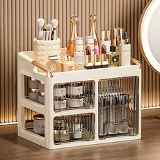 Qiaokao 도어형 멀티 레이어 화장품 보관함, 화이트, 1개