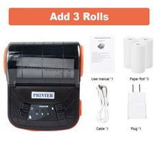 80MM 미니 열 무선 열전 휴대용 사 티켓 블루투스 모바일 용 WINDOWS 안드 프린터 영수증, Orange 3Rolls, 영국 플러그