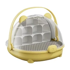 통기성 구멍이 있는 누에 사육 상자 접이식 손잡이가 플라스틱 곤충 서식지 케이지 투명한 문이 관찰 캐, 03 Yellow