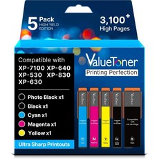 Valuetoner 재생 잉크 카트리지 교체용 Epson 410XL 5개 팩 410 T410XL Expression XP-7100 XP-530 XP-630 XP640 XP-83, Valuetoner 재생 잉크 카트리지 교체용 Epso