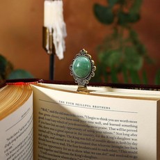 Pyotivol 빈티지 천연석 단백질 오팔 책갈피 - 판타지 귀엽고 독특한 책갈피 황동 금속 오팔라이트 북 마크 여성 남성 책 애호가 소녀 및 교사를 위한 독서 (천연, Green Jade_172505