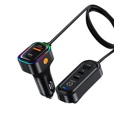 VOORCA 車用延長充電器 五孔輸出 PD+QC3.0 快充, 黑色, 車充