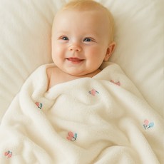 불로홈 아기 밍크 자수 극세사 블랭킷 이불, 아이보리