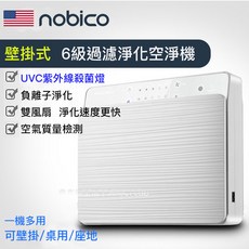 nobico諾比克壁掛式空氣淨化器，六級過濾，UVC殺菌，負離子淨化，雙風扇快速淨化，空氣質量檢測, White, J022