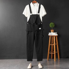 일체형 작업복 남성 점프수트 멜빵바지 정비복 캐주얼 오버롤 워크웨어, 블랙, 1개