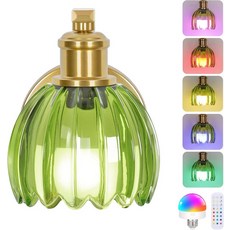 베론 충전식 배터리 작동식 벽 스콘 그린 글래스 램프쉐이드 리모컨이 있는 무선 장식 침대 옆 복도 침실 출입구를 위한 5가지 색상의 골드 조명, Amber & Black, 2-Pack