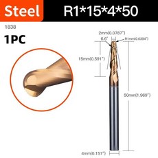 볼 노즈 엔드 밀 나선형 테이퍼 조각 비트 초경 밀링 커터 우드 라우터, 1개, 10. 1838