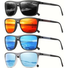 남성용 편광 선글라스 클래식 경량 운전 낚시 골프 자외선 차단 고글, 4pcs-black+red+blue+lce Blue-a, 60 Millimeters