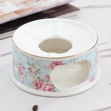 세라믹 차끓이는주전자 유럽 카페 꽃 주전자 포트 티팟 커피 찻그릇 파티 베이스 가열 물, G. 플라워 블루 대형 히팅베이스 4개 양초