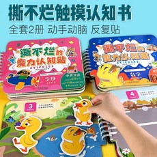 【Y】핸드메이드 키트 공예찢을 수 없다 조용하다 책 수제 diy 조교 스티커 1 ~ 3세 어린이 지능 개발 지능 장난감 아기, 찢어지지 않는 마력 인식 스티커: 숫자+자모 2권, 1개
