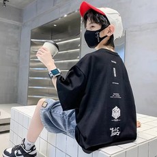 주니어용 아동 여름 심플 오버핏 반팔티셔츠