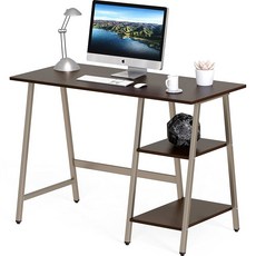 SHW 109CM(43인치) 홈 오피스 트레슬 컴퓨터 에스프레소 보관 책상 선반 오픈, 43D x 20W x 30H Inch