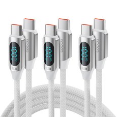 TOOCKI 알루미늄 합금으로 디스플레이 C-C 100w 고속 충전케이블, 2m, 화이트, 3개