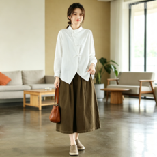 HANLIN 여성 봄가을 면 마 하이넥 캐주얼 개량 한복 숏 가디건 루즈핏 셔츠 긴팔