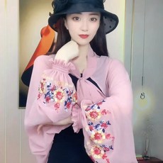 夏季新款冰絲雪紡防曬斗篷女長袖刺繡薄款披肩空調房戶外防曬衣