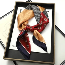 럭셔리 여성 실크 스퀘어 스카프 목도리 패션 Xiaoxiangfeng 인쇄 디자인 새틴 Hijab 랩 Neckerchief 헤어, 01 70X70CM, 01 China Mainland, 48 47