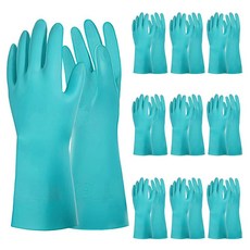 MAQUITA 내화학성 장갑 10쌍 대형 튼튼한 고무 작업 장갑 32cm(12.6인치) 길이 니트릴 산성 알칼리 오일 보호 및 산업용 가정용 미디엄(그린)