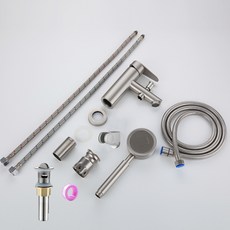 淼瀅 精品衛浴 SUS304不銹鋼面盆龍頭 附淋浴花灑 冷熱混合單孔洗手盆龍頭, 1個, B3008面盆單孔冷熱直嘴龍頭帶沐浴功能