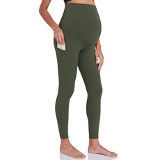 Enerful 여성용 임산부 운동 레깅스 복부 위 임신 액티브 웨어 애슬레틱 소프트 요가 팬츠 포켓 포함 다크 그레이., Large, 다크 그린