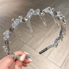 韓系輕奢水晶發箍高級感發梳帶齒碎發頭箍百搭洗臉髮卡頭飾女發飾, 1個, 藍色