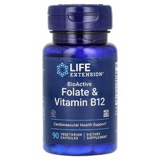 Life Extension (라이프 익스텐션) BioActive 활성형엽산 및 비타민B12 식물성 캡슐 90정