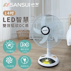 SANSUI 山水 14吋LED智慧雙效驅蚊DC扇 充電式風扇, SDF-14M01