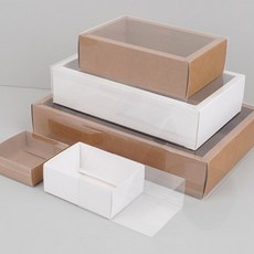 선물박스 접이식 슬라이드 창 포장 상자 리본 케이크, 1개, yuna  화이트 - 8.5x8.5