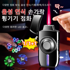 1/1+1 메탈 스마트 음성 인식 점화기 음성제어 라이타 C타입 충전식 라이타 led 회전 라이터 방풍, 블루 아이스