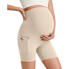 배 위에 주머니가 있는 G4Free 베어필 임산부 바이커 반바지 임신 요가 바지 운동 5인치 8.5인치