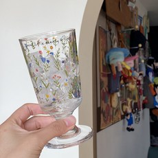 復古法式浪漫高腳杯 春天小花玻璃杯甜品杯 小眾簡約牛奶杯耐高溫, 1個