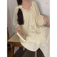 簡約純色寬鬆長袖長褲睡衣家居套裝