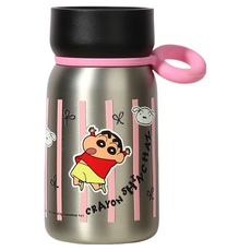 StarR 크레용 신짱 미니 휴대용 보온 보냉 텀블러, 1개, 310ml, 블랙