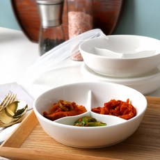 본인 도자기 3칸 나눔 반찬 뚜껑 찬기그릇, 1개