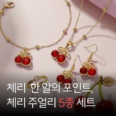 [MSMULTIVERSE] 받자마자 거울 앞ㅋㅋ 체리 여성 목걸이+팔찌+귀걸이+반지 악세사리 선물 세트
