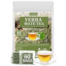 프리미엄 60 Unsmoked Yerba Mate 티백 100% 순수 예르바 마테 잎으로 제작 첨가제 없음 및 카페인 프리., 150g, 60개, 1개