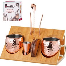 barillio 바릴리오 모스크바 뮬 머그컵 2개 세트 대나무 스탠드 | 라지 사이즈 18온스 구리 컵 스테인리스 안감 순동 도금, 1개