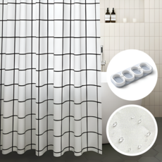 라로미 물튐방지 패브릭 샤워커튼, 화이트체크, 1개