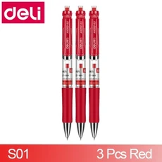3개/묶음 델리 S01 프레스 젤 펜 0.5mm 스프링 헤드 롤러 볼 잉크 s206 색 옵션, 03 S01RED(3pcs)