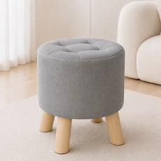 WHH 원목 스툴 패브릭 분리세탁커버 원형 현관 의자, 1개, 그레이