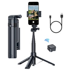 NICESUN 원터치 미니 블루투스 초경량 휴대폰 셀카봉 삼각대 90cm M56, 블랙