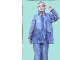 여성 패션 우비 상하 세트 심플 골프 고탄력 투명챙 레인 코트 다회용 방수 분리형 다용도 스포츠 등산 우의LJX, 블루, 1개