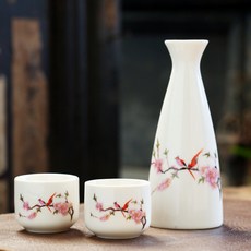 日式陶瓷溫酒壺組，含酒壺與酒杯，多款設計可選, 二兩圓壺2圓杯 春色, 1個