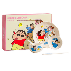 가와시마야 짱구는 못말려 식기 선물 세트, 블루, 1세트, 큰 접시+작은 접시+공기+숟가락+젓가락