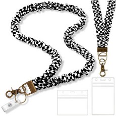 Zkptops Scrunchie ID 배지 키용 랜야드 귀여운 스트레치 넥 랜야드 교사용 접이식 키체인 스트랩 미적 블랙 체크 무늬 탄성 목걸이 랜야드 지갑 스트랩 여성 남성, Bf-블랙체크 무늬