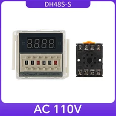 DH48S-S 반복 사이클 SPDT 프로그래밍 가능 타이머 타임 스위치 릴레이 소켓 베이스 Din 레일 포함 0.1s-99, 1개, 02 AC110V